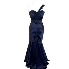 Vintage Y2K Cache Prom Dress Maxi Gown Size 10 Black Mermaid 90s Satin Beaded