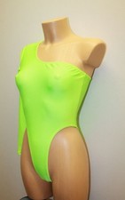 Women Leotard 101-05 One Long Sleeve Bottom Half Closed Lime Neon Spandex Size L