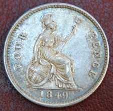 1849 Queen Victoria -Young Head - Silver Groat -  Nice Collectible Grade.