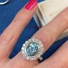 Natural Blue Topaz & Moissanite with 925 Sterling Silver Ring for Women's #3287