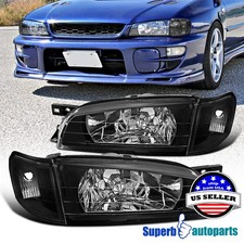 Fits 1995-2001 Subaru Impreza Black Headlights+Corner Turn Signal Lamps