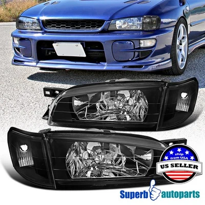 AJP Distributors Black Headlight Assembly Pair For 1993-2001 Subaru Impreza GC - Amber Reflector