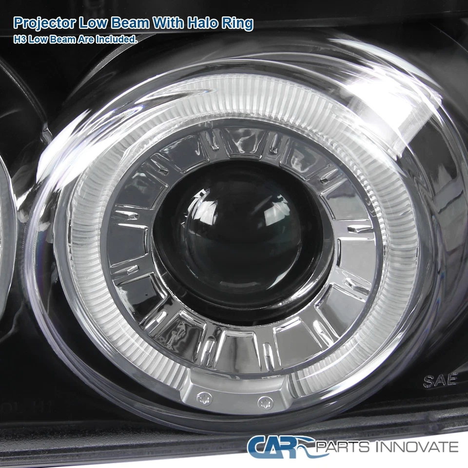 Black Fits 1992-1996 Bronco F150 F250 F350 LED Halo Projector Headlights Lamps Foto 4 de 4