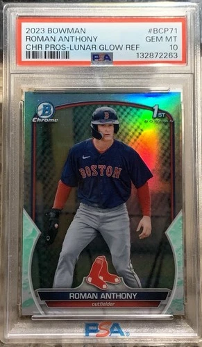 PSA 10 ROMAN ANTHONY 1st 2023 Bowman Chrome LUNAR GLOW REFRACTOR RC GEM MINT