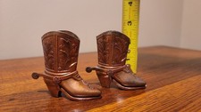 VINTAGE METAL BRONZE TONE COWBOY BOOT FIGURINE/toothpick holder. set of 2 boots