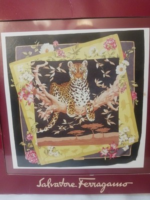 NEW Salvatore Ferragamo gorgeous silk scarf leopard pattern