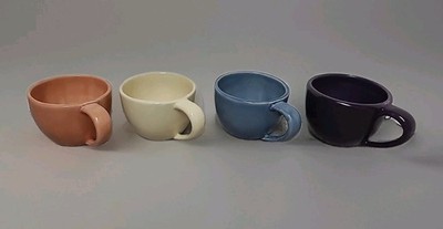 Pottery Barn Sausalito Mugs Set 4 Colorful Stoneware Coffee Cups Handmade Mexico