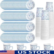 Spring Tea Party Disposable Plates Cups Set 100 Floral Paper Ideal Events New