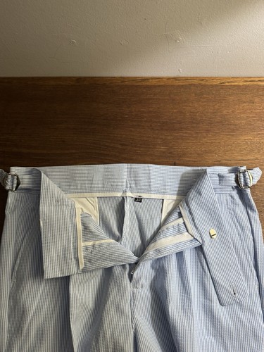 Men’s Lightweight Seersucker Pants, High Waisted W/ Side Adjusters 32-34W/28 In - Picture 6 of 8