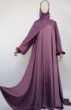 Full Zip Full Flare Crinkle Cuffed Abaya Muslim Women Modest Dress Plum