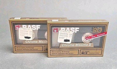 Two (2) BASF  CHROME MAXIMA II  90  Blank Cassette Tapes (FACTORY SEALED)