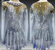 Ice skating dress Competition Figure Skating Twirling Costume blue dyeing