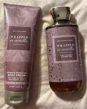 2 Set Bath Body Works Wrapped In Vanilla Body Cream 8 Oz Shower Gel 10 Oz New