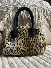 Leopard Faux Fur Top Handle Bag Fuzzy Animal Print Purse