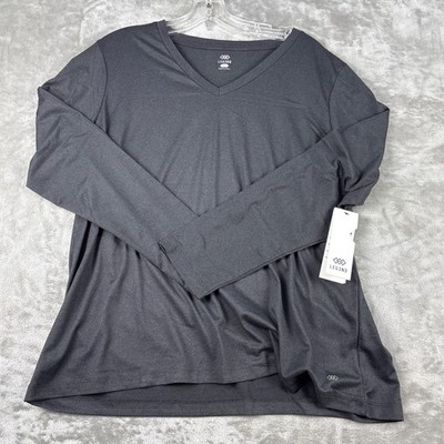 LEG3ND Womens Long Sleeve V-Neck Activewear Top Charcoal Gray Heather Large NWT