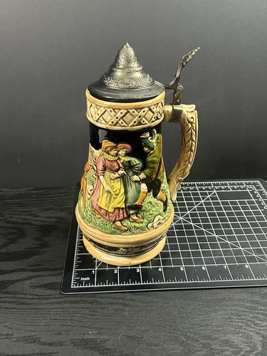 Vintage German Beer Stein w/ Pewter Lid & Music Box - Bavarian Scene Germany - Picture 8 of 10