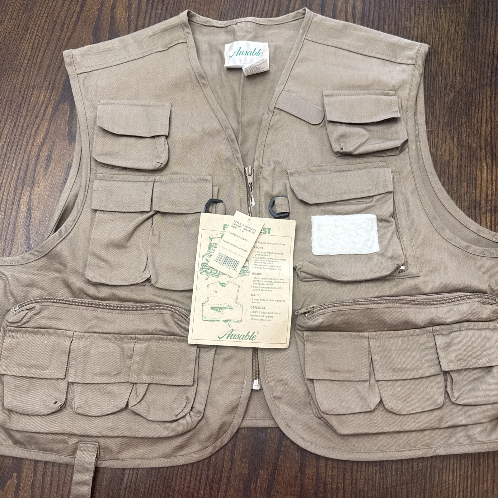 NEW Ausable Large Multi Pocket Fly Fishing Vest Zip Up Cotton