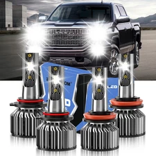 For GMC Sierra 2007-2013 4Pcs LED Headlight Bulbs High Low Beam Light Kit 6500K