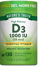Nature's Truth Vitamin D3 1000 IU 25 mcg Softgels, Gluten-Free, 130 Ct