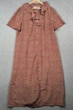 VTG Kathie Lee Dress Womens 18W Red Floral Button Ruffle Maxi Cottagecore Modest