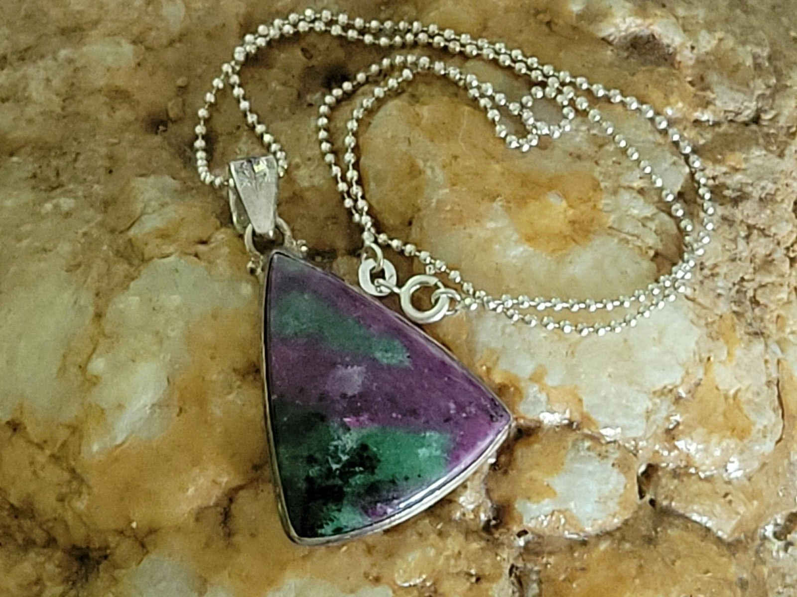 Sterling Silver Border Ruby in Zoisite Triangular… - image 3