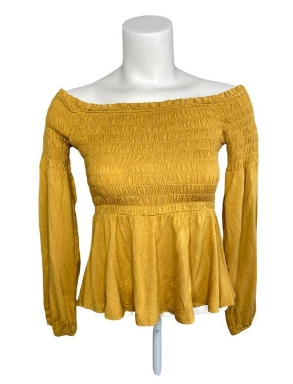 Yellow off the shoulder long sales sleeve top
