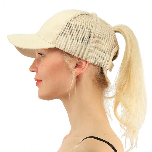 Women's Ponytail Cap Messy Buns Ponycap Adjustable Mesh Baseball Hat -13 colours - Picture 31 of 39