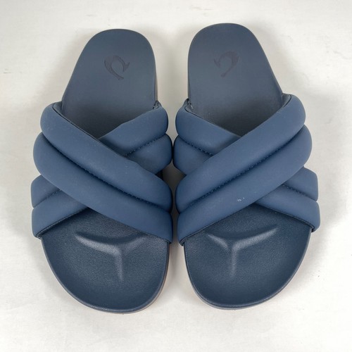 OluKai Hila Sandals Womens Size 7 Blue Puffy Slip On Slides Comfort Shoes - Picture 4 of 10