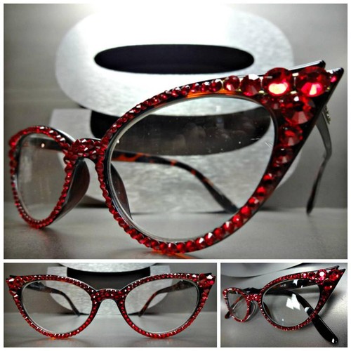 Women's VINTAGE CAT EYE Style READING EYE GLASSES READERS Red Crystals Handmade - Picture 16 of 19