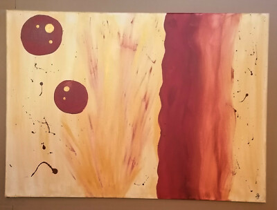 Gemälde Acryl Leinwand Abstrakt Lava Eruption Ausbruch rot gold 70x50 