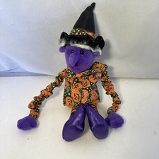 Vintage Applause Halloween Witch Plush Stuffed Animal Spring Arms Purple 10”