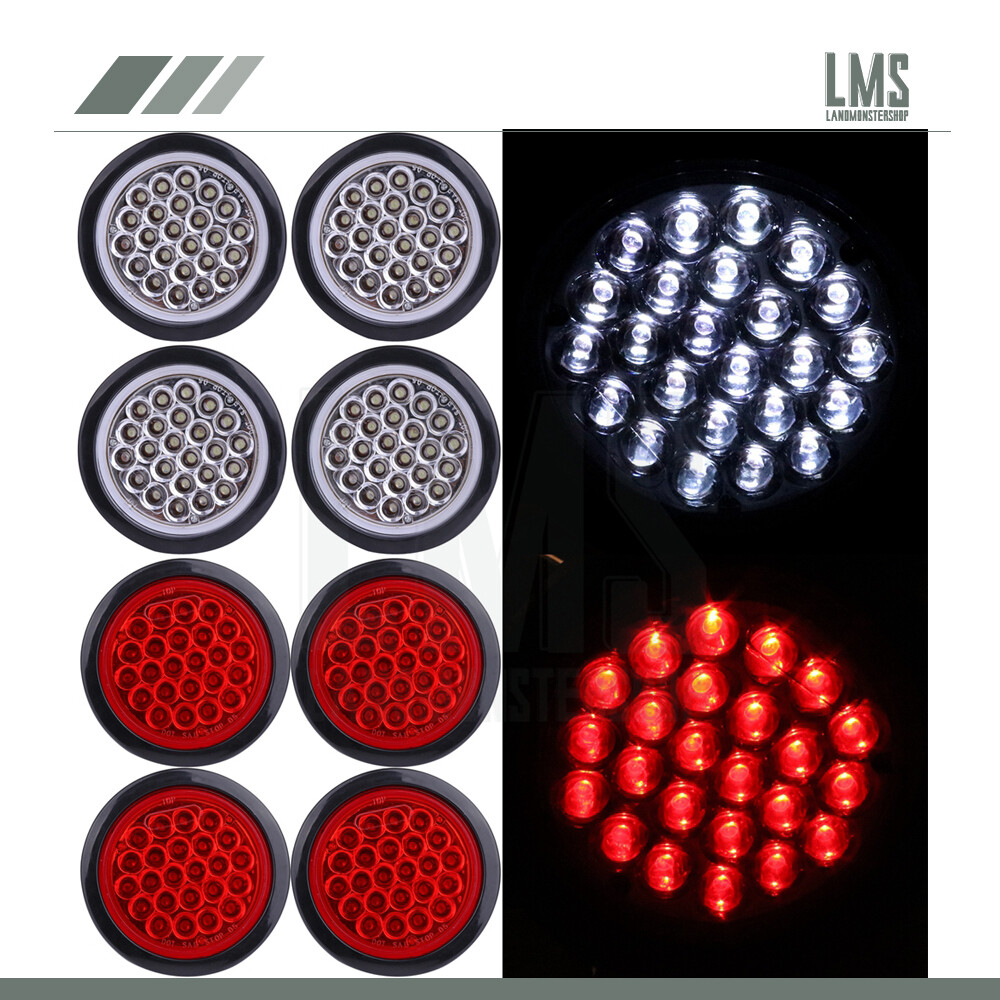 8X Red/White 4-Inch Round LED Signal Side Marker Lights for Truck Trailer