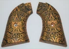 Heritage Rough Rider pistol grips engraved aztec calendar on gold plastic +screw