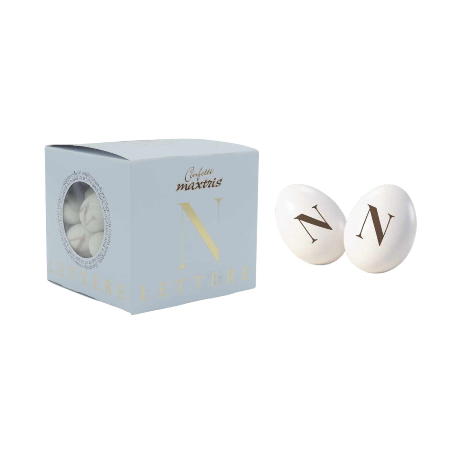 Confetti Maxtris Lettera N Ciocomandorla Colore Bianco 200 g Cioccolato Mandorla