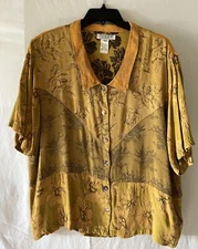 CITRON Yellow Floral Blouse Shirt Sz M