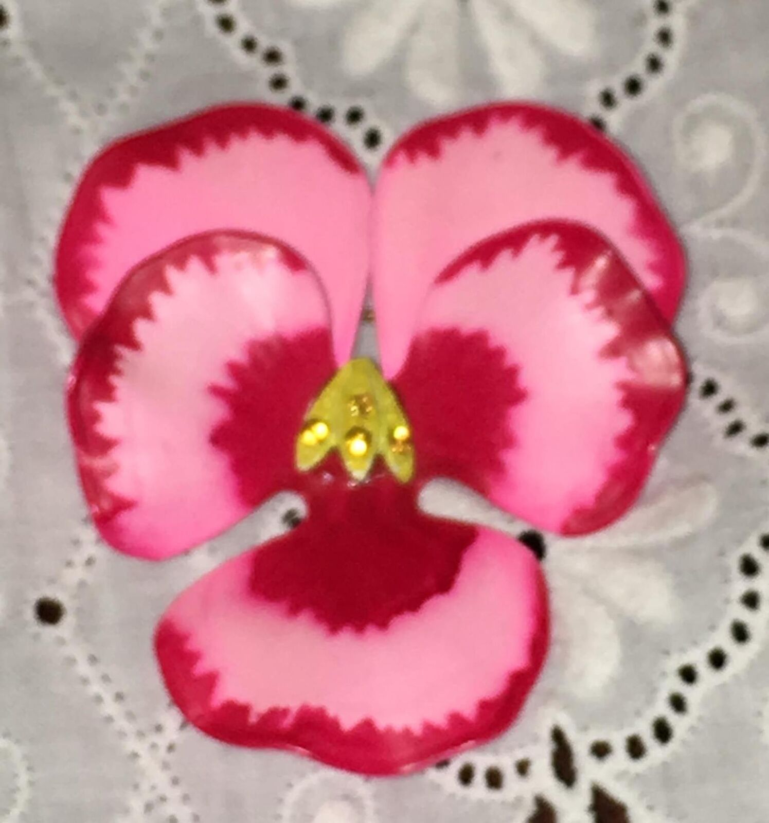 Pansy Brooch Enamel Flower Pin Mid Century MOD Ro… - image 2