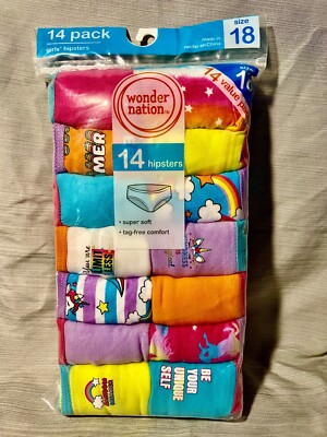 NEW Girl's Wonder Nation 14 Pack Hipsters Multicolor Size 18 Unicorn + Assorted