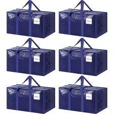 6 Pack Extra Heavy Duty Large Moving Bags with Zipper and Handles Dark Blue