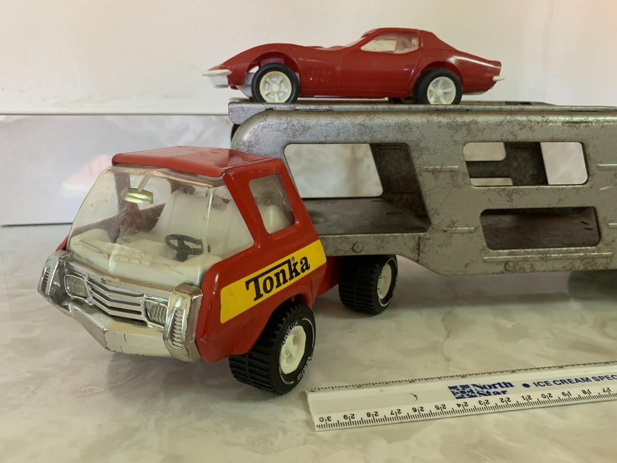 Tonka Auto Carrier ミニカー2台付き 　昭和レア Vintage 1970's Tonka Car Carrier Hauler w/ 2 Cars Pressed