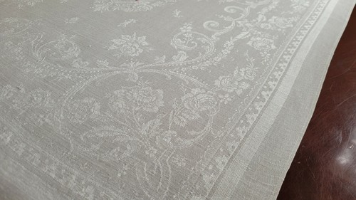 6 ANTIQUE XL French DAMASK Linen Napkins hand monogram VV - Picture 5 of 12