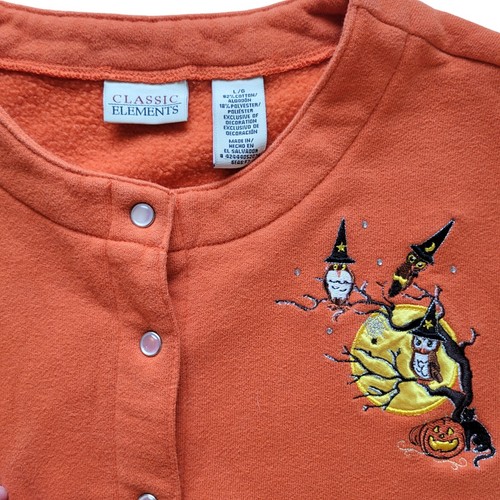 Vintage Halloween Button Down Shirt Fleece w/ Owls by Classic Elements Womens L - Picture 2 of 6