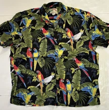 Paradise Found Hawaiian Shirt  Magnum PI Black Parrott Size XL Rayon Made USA