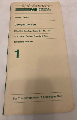 Norfolk Southern Timetable No. 1 Georgia Division Eastern Region Dec. 16 1990