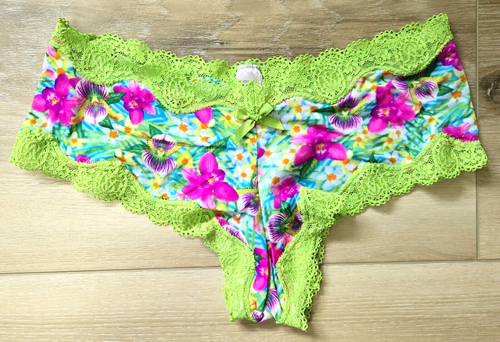 NWT Vintage Victoria's Secret Multi Floral Silky Satin Lace Cheeky Panties Bow S