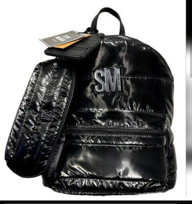 STEVE MADDEN Black Nylon Backpack & Wrislet W/ Trolley Sleeve Travel School Gym