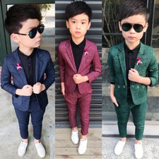 2PCS Baby Kids Boys Gentleman Weddings Suit Coat Pants Formal Clothes Outfits
