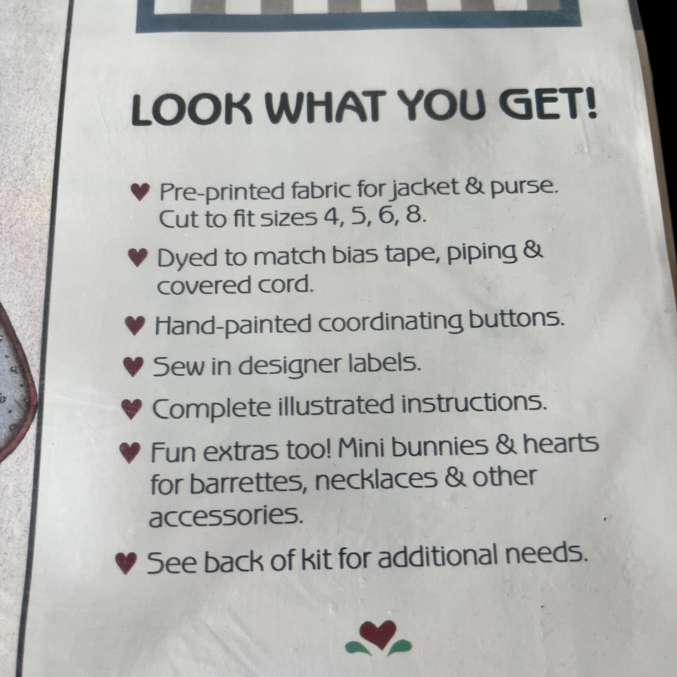 Vintage DAISY KINGDOM Honey Bunny Girls 4, 5, 6, 8 Jacket & Purse Sewing KIT - Image 3 of 4