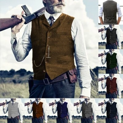 Braun Herren Jagd Tweed Weste Herringbone Vintage Wolle Hochzeit Retro Anzug++ - Bild 1 von 4
