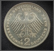 2 Mark Germany 1973 J Konrad Adenauer old marginal font rare.
