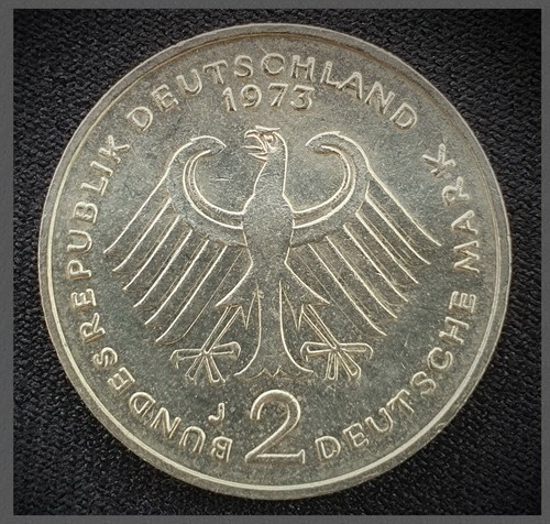 2 Mark Deutschland 1973 J Konrad Adenauer Alte Randschrift selten.